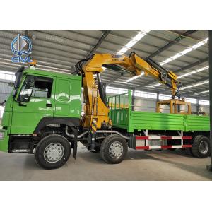 China 8×4 Howo Lorry Sidewall Cargo Truck Green Colour 14t Knuckle Boom Crane supplier