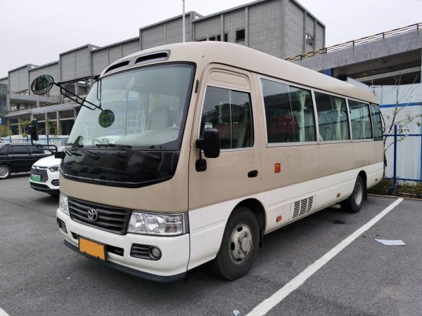 China LHD Second Hand Coaster Bus Hino Engine 23 Seater Khaki Bus With Luxury A/C System supplier