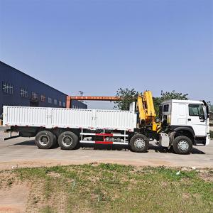 New Sinotruk Howo Fence Cargo Truck 10Tons Folding Crane 12 Wheels 400hp For Sale