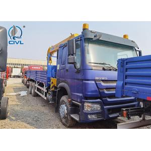 HOWO 6X4 Sidewall Cargo Truck Mounted Crane Blue Colour With 10 Tons Straight Boom