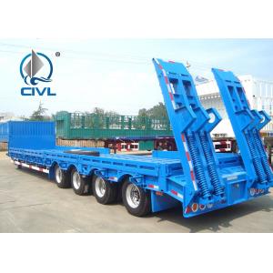 Low Bed Semi-Trailer CIMC 3 Axles Flatbed With 60 Tons To Transport Machines Lowboy Trailer