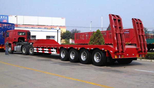 4 Axles 100 Tons Low Bed Truck Trailer For Crane Transportation Red
